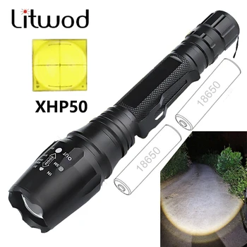 XHP50 Taktiskās Jaudīgs Led Lukturītis Lukturītis Zoomable 18650 akumulatora lampiņa 5 Pārslēgtu režīmus IPX6 Ūdensizturīgs zibspuldzes gaismas Lanterna Z30