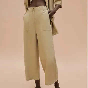 Za Sievietes Ir 2021. Modes Sānu Kabatas Vaļīgu Taisni Vintage Bikses Ar Augstu Vidukli Rāvējslēdzēju Lidot Sieviešu Apavi Bikses Mujer