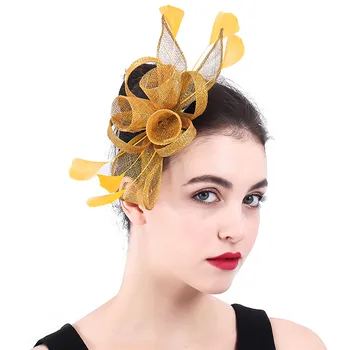 Zelta Sinamay Modes Kāzu Fascinator Cepures Matu Klipu Līgava Puse Vakariņas Galvassegu Veļa Elegants Sieviešu Cepures Baznīcas Matu Klipu