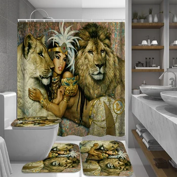Āfrikas Karaliene Lady Sieviešu Lauva, Dušas Aizkari Ūdensnecaurlaidīga Auduma Vannas Aizkari Vannas istabā Vanna Peldvietu Segtu ar 12 Āķi