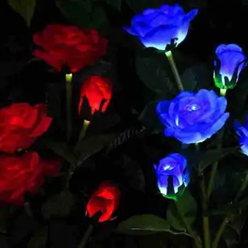 Āra Saules Powered 3 LED Gaismas Ūdensizturīgs Rose Puķu Staba Lampa Mājas Dārzs Pagalma Zālienu, Ceļa Rose Puķu Zālienu LED Gaismas