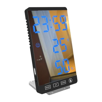 6in LED Sienas Elektriskie Liels Displejs Modinātājs Touch Poga Termometra Mitrums Smart Mirror Laika Pulkstenis Galda Pulkstenis