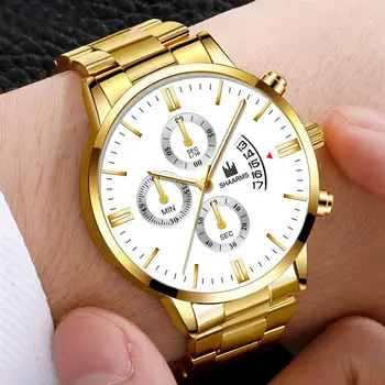 Ir 2021. Vīriešiem luksusa biznesa Militāro Kvarca skatīties zelta rokassprādze no nerūsējošā tērauda vīriešu pulkstenis Datums kalendārā vīriešu pulkstenis Relogio tiešo