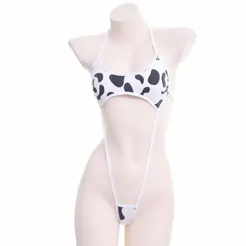 Kawaii Melna Balta Govs Drukāt Mini Backless Viens Gabals Mikro Bikini Jumpsuit Erotiska Seksa Bodysuit Tērpos Sieviešu Sexy Apakšveļa