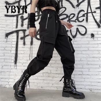Sieviešu Kravas Harēma Bikses Ar Augstu Vidukli Gadījuma Punk Rāvējslēdzēja Sānu Kabatas Bikses Vīriešu Modes Joggers Melnas Bikses Hip Hop Streetwear