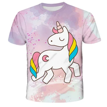 Vasarā Meitenes 4 5 6 7 8 9 Gadiem Unicorn T-krekls 3d Drukas Cute Karikatūra Poliestera Topi ar Īsām Piedurknēm Tees Bērniem 4-14t Izmēra